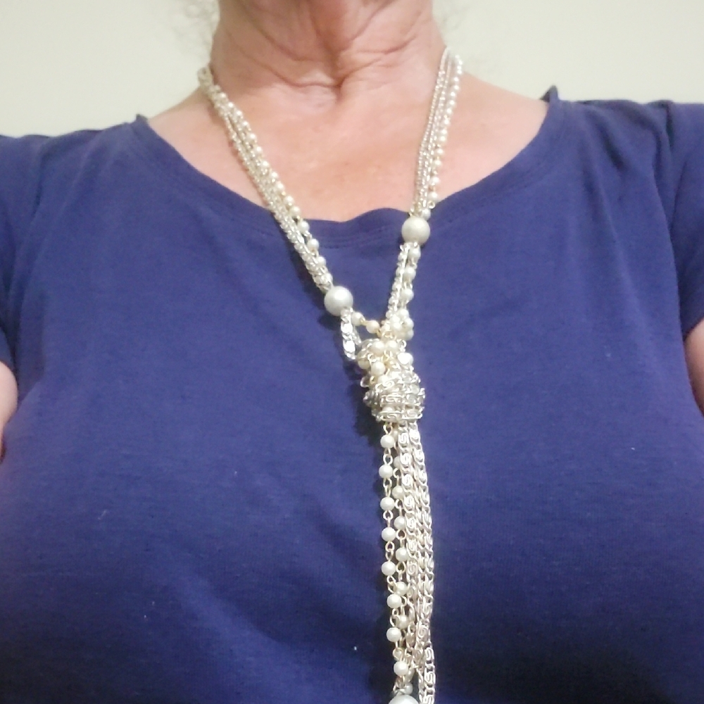 Sarah Coventry Multi-Strand Pearl and Chain Long Necklace 42"in
